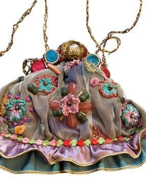 Mary Frances Multicolor Embellished Floral Beaded Clutch
